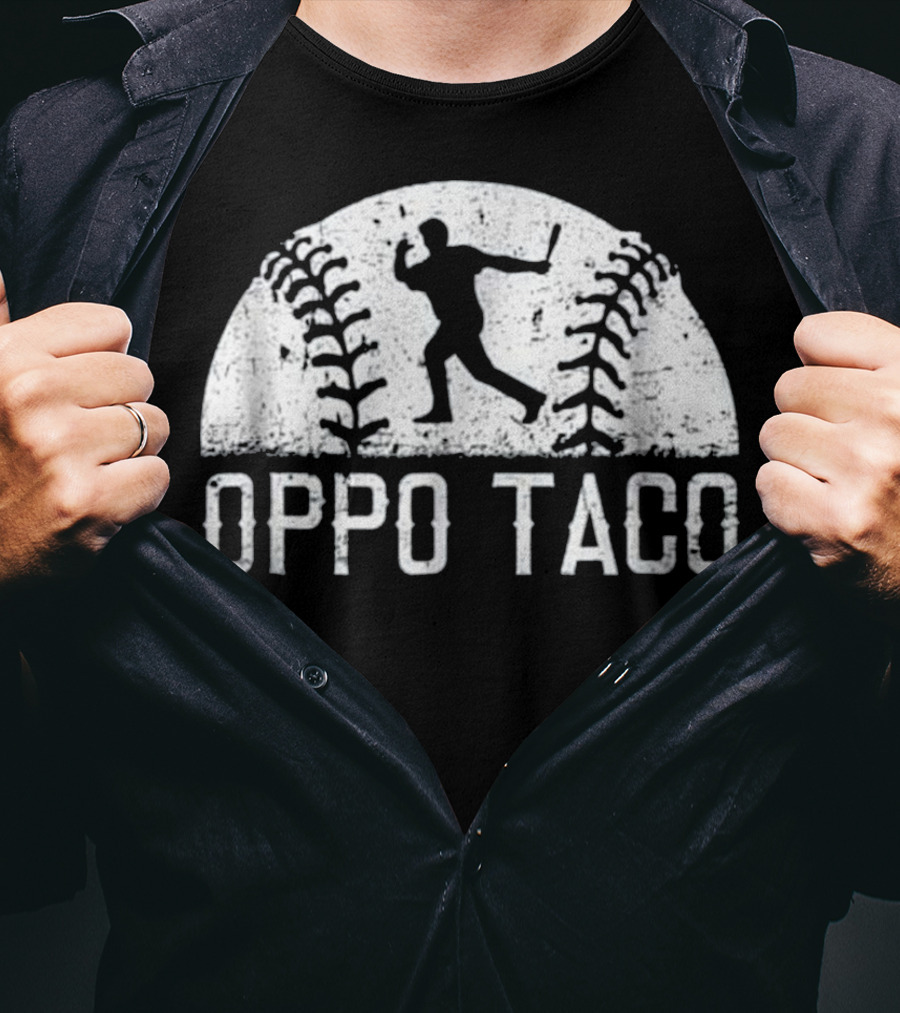 Oppo Taco Baseball Batter Silhouette With Stitching T-Shirt