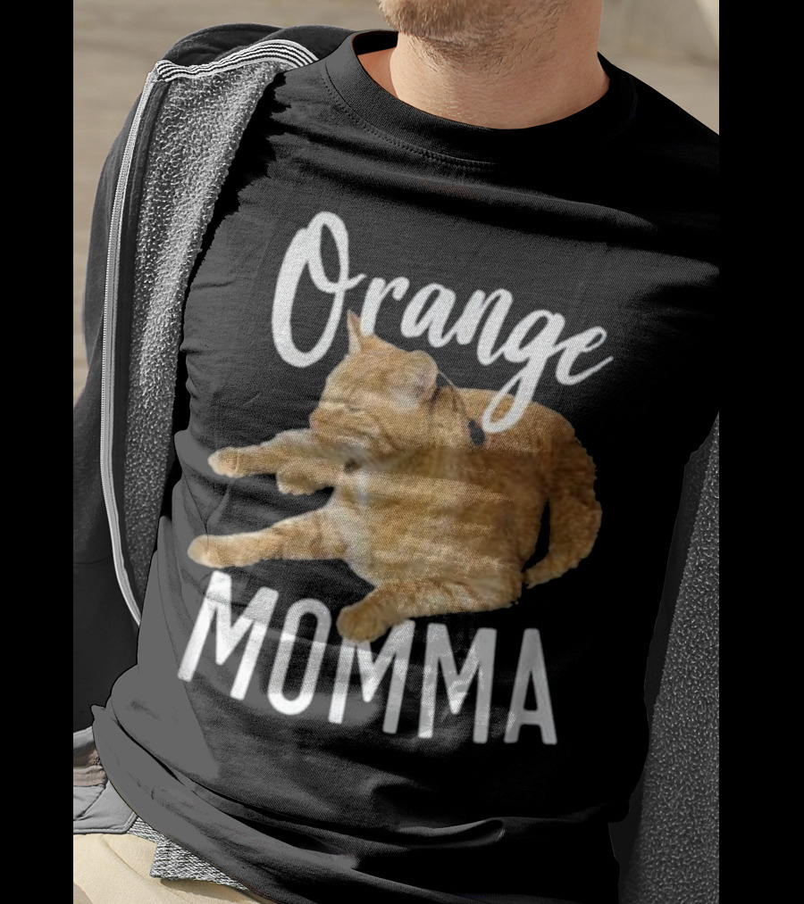 Orange Momma Tabby Cat Lover Graphic Text With Orange Tabby Cat Image T-Shirt