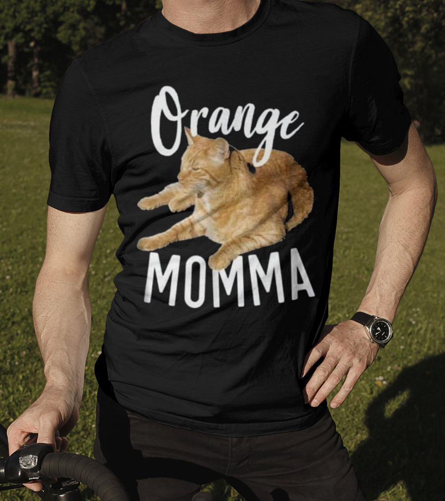 Orange Momma Tabby Cat Lover Graphic Text With Orange Tabby Cat Image T-Shirt