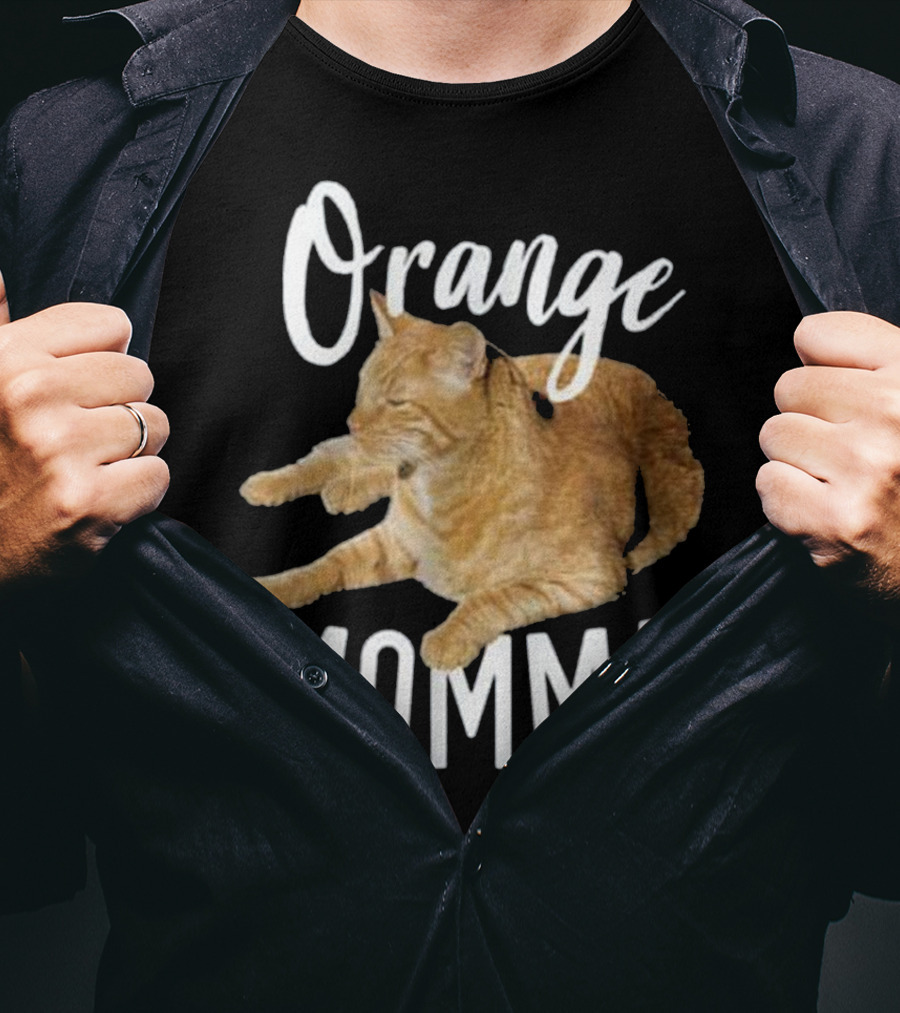 Orange Momma Tabby Cat Lover Graphic Text With Orange Tabby Cat Image T-Shirt