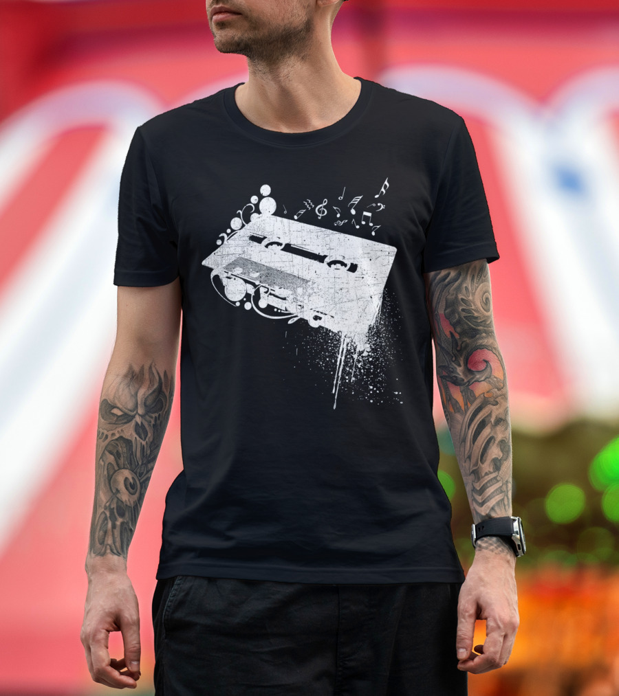 Old School 80s Cassette Tape With Musical Notes Grunge Hip Hop T-Shirt