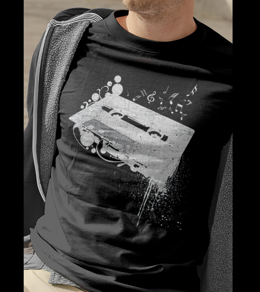 Old School 80s Cassette Tape With Musical Notes Grunge Hip Hop T-Shirt