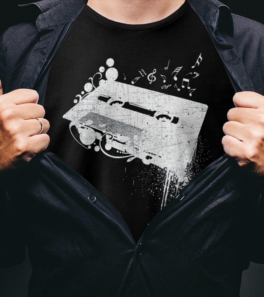 Old School 80s Cassette Tape With Musical Notes Grunge Hip Hop T-Shirt