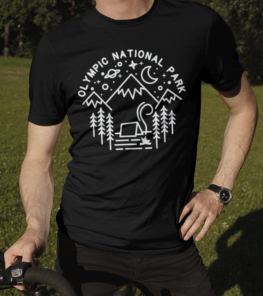 Olympic National Park Stargazing Camp With Mountains And Forest Scene T-Shirt