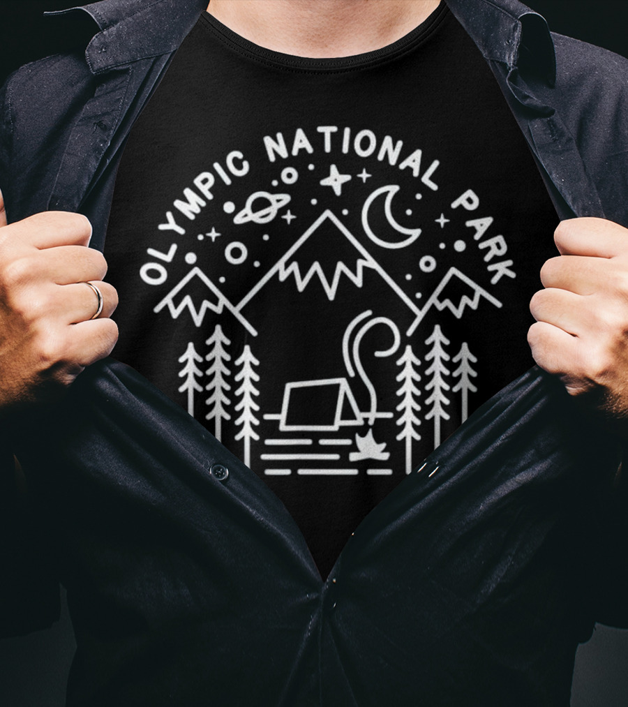 Olympic National Park Stargazing Camp With Mountains And Forest Scene T-Shirt