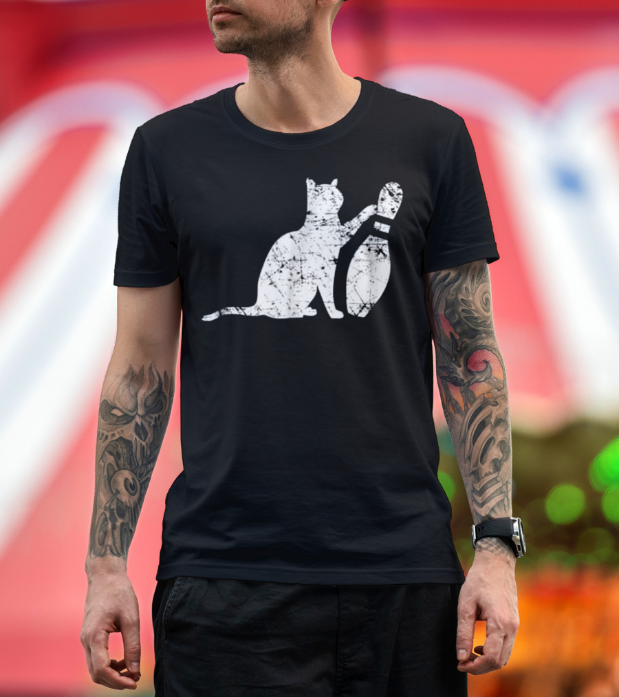 Ornery Alley Cat Tipping Bowling Pin Vintage T-Shirt