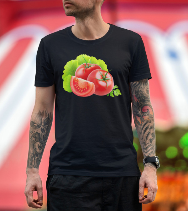 Premium T-Shirt: Tomatoes Still Life with Green Leaves T-Shirt Tomatoes Still Life with Green Leaves T-Shirt