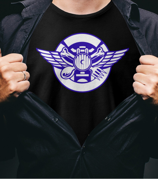 Crossed Spoon And Fork Headlamp Circle Winged T-Shirt