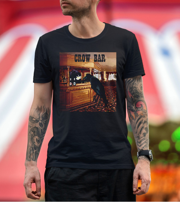 Premium T-Shirt: CROW BAR Vintage Pub Scene with Drinking Crow T-Shirt CROW BAR Vintage Pub Scene with Drinking Crow T-Shirt