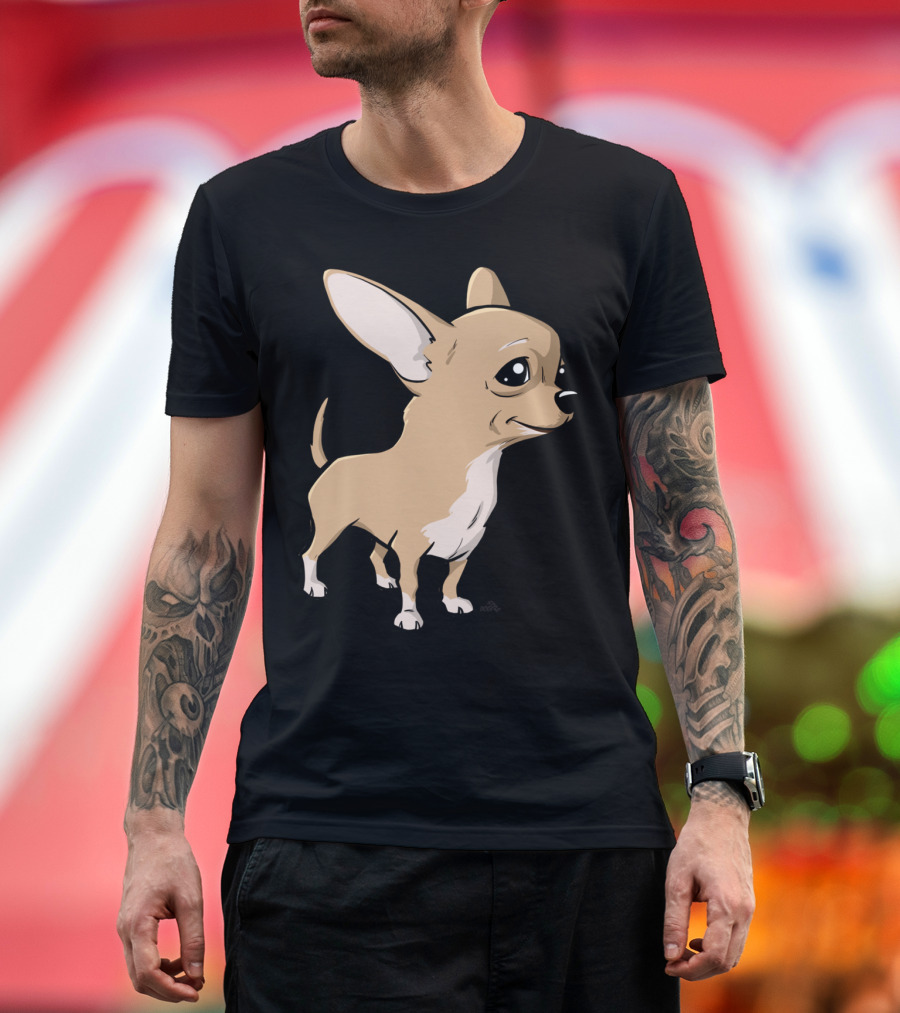 Chihuahua Cartoon Dogr Cute Beige Puppy with Big Eyes T-Shirt
