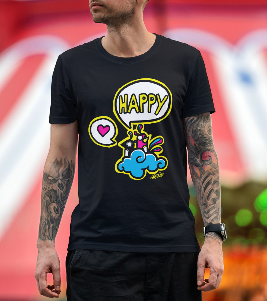 HAPPY Heart Speech Bubble on Colorful Character Cloud by SiYo T-Shirt
