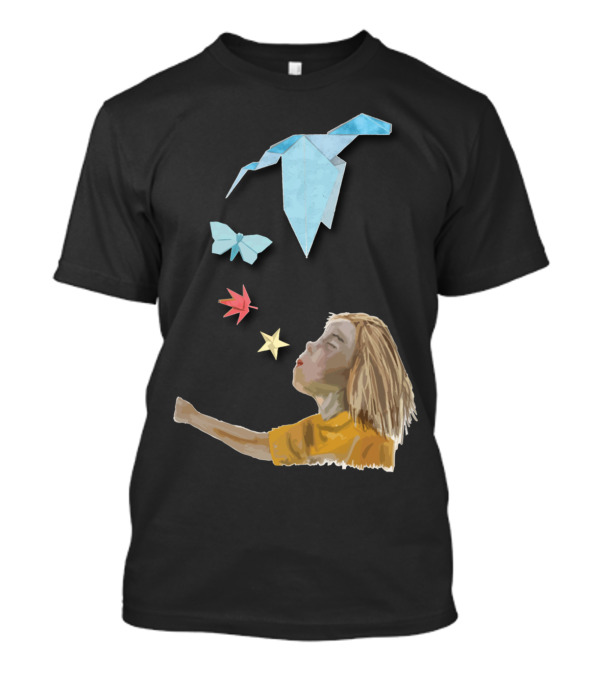 Child Blowing Origami Bird Butterfly Star T-Shirt