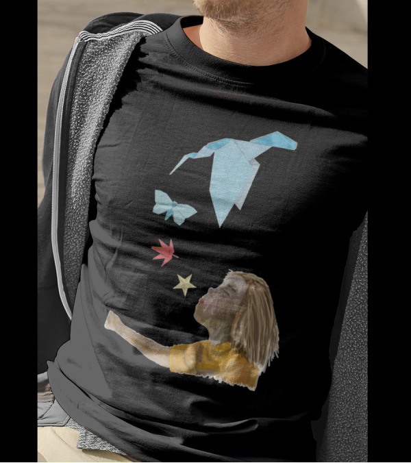 Child Blowing Origami Bird Butterfly Star T-Shirt