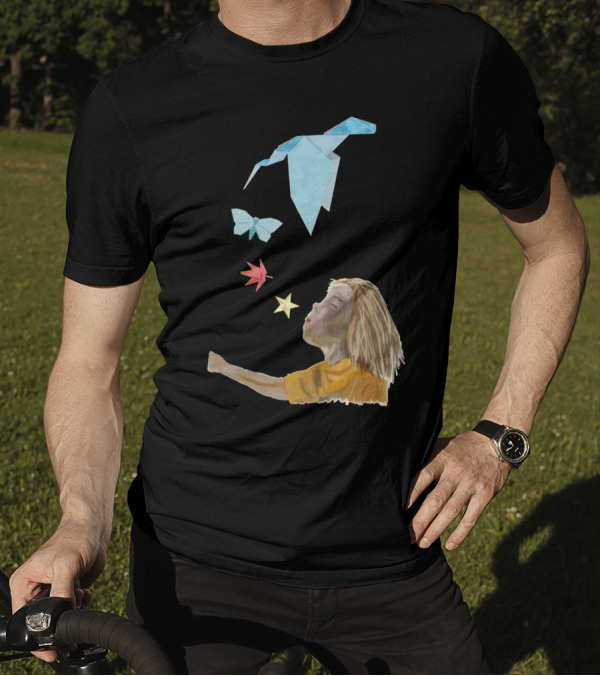Child Blowing Origami Bird Butterfly Star T-Shirt