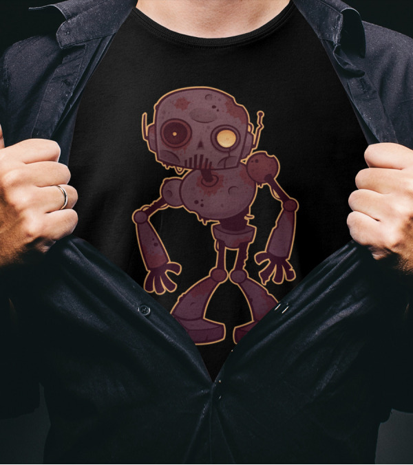 Rusty Zombie Robot Cartoon Character T-Shirt