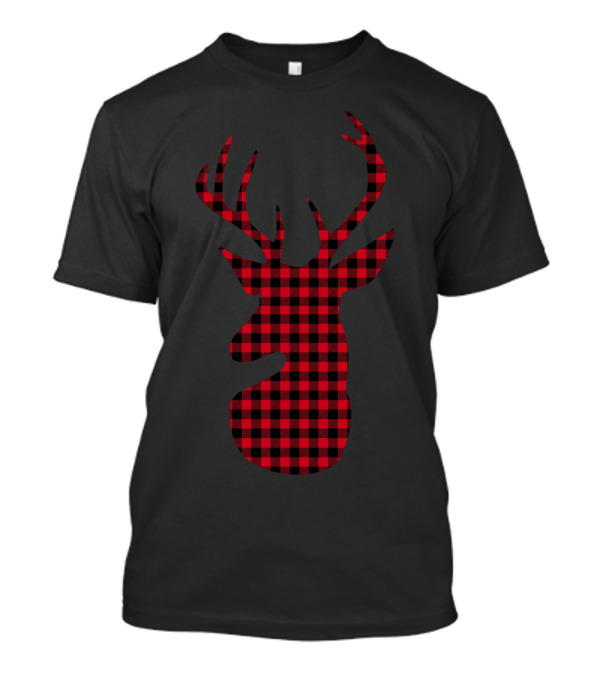 Elegant Red Plaid Deer T-Shirt