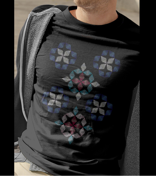 Tracery Ornamental Geometric Blue Red T-Shirt
