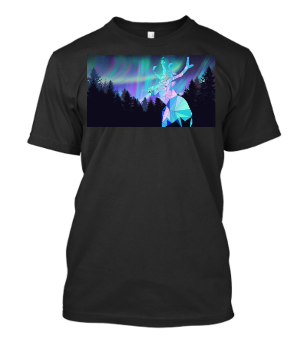 Aurora Borealis Geometric Reindeer Forest T-Shirt