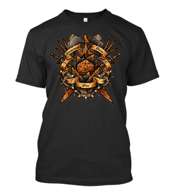 Elemental Force Fire D20 Dice Fantasy Emblem T-Shirt