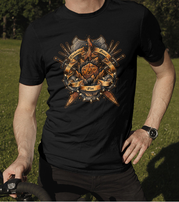 Elemental Force Fire D20 Dice Fantasy Emblem T-Shirt