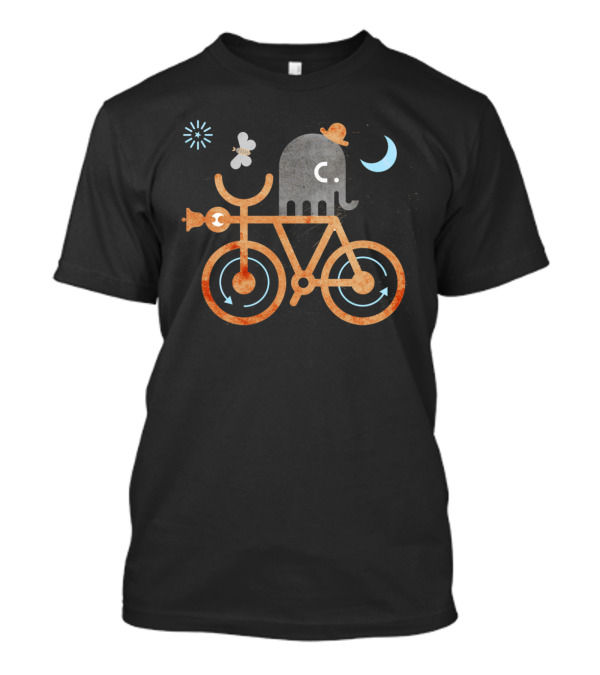 Elephant And Moth On Bicycle With Moon And Star Elements T-Shirt