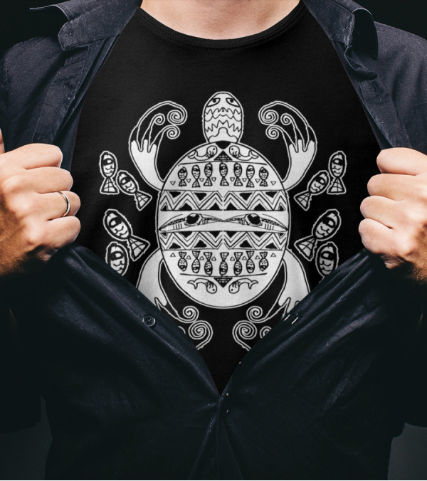 Flow Of Life Turtle Pattern With Fish Swirl T-Shirt