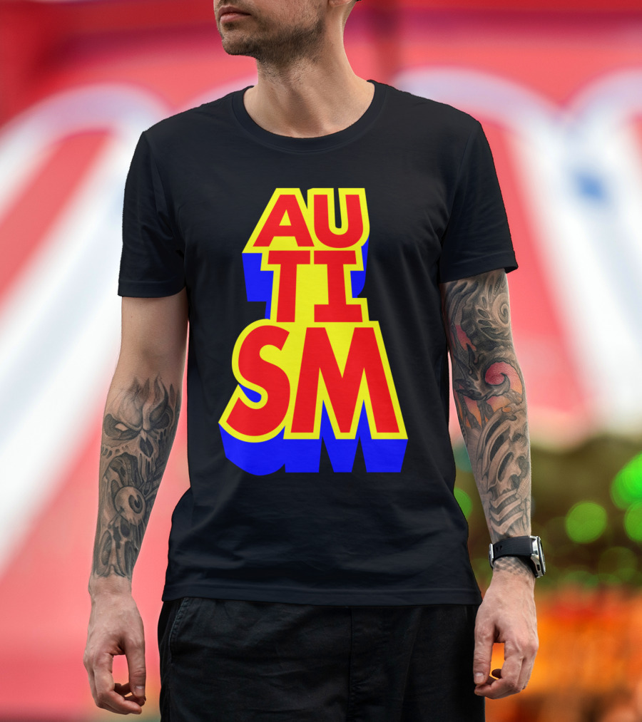 AUTISM Bold Red Yellow Blue Block Letters T-Shirt