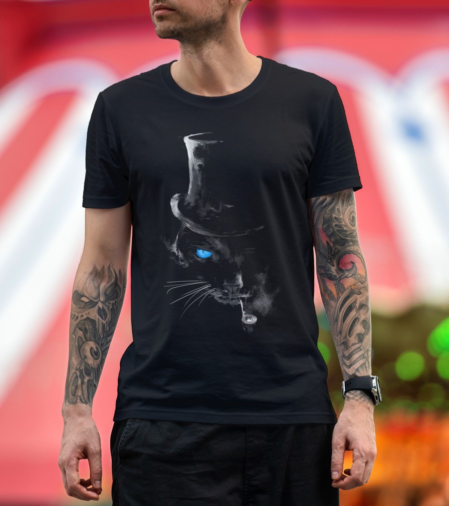 Hatter Cat Blue Eye Top Hat Smoking Cheshire Influence T-Shirt