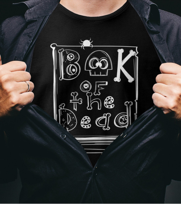 Book Of The Dead Skull And Bones Typography Halloween T-Shirt