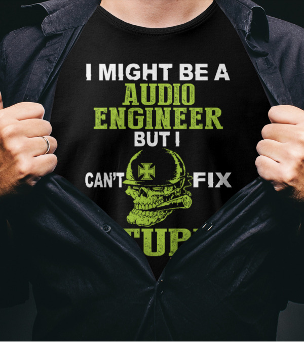I Might Be A Audio Engineer But I Can't Fix Stupid Skull With Helmet And Cross T-Shirt