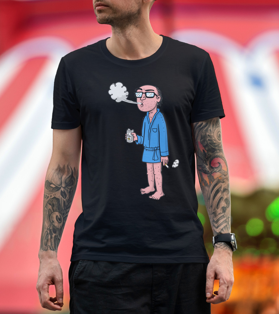 Chill Dude Relaxing with Drink and Smoke in Blue Robe T-Shirt