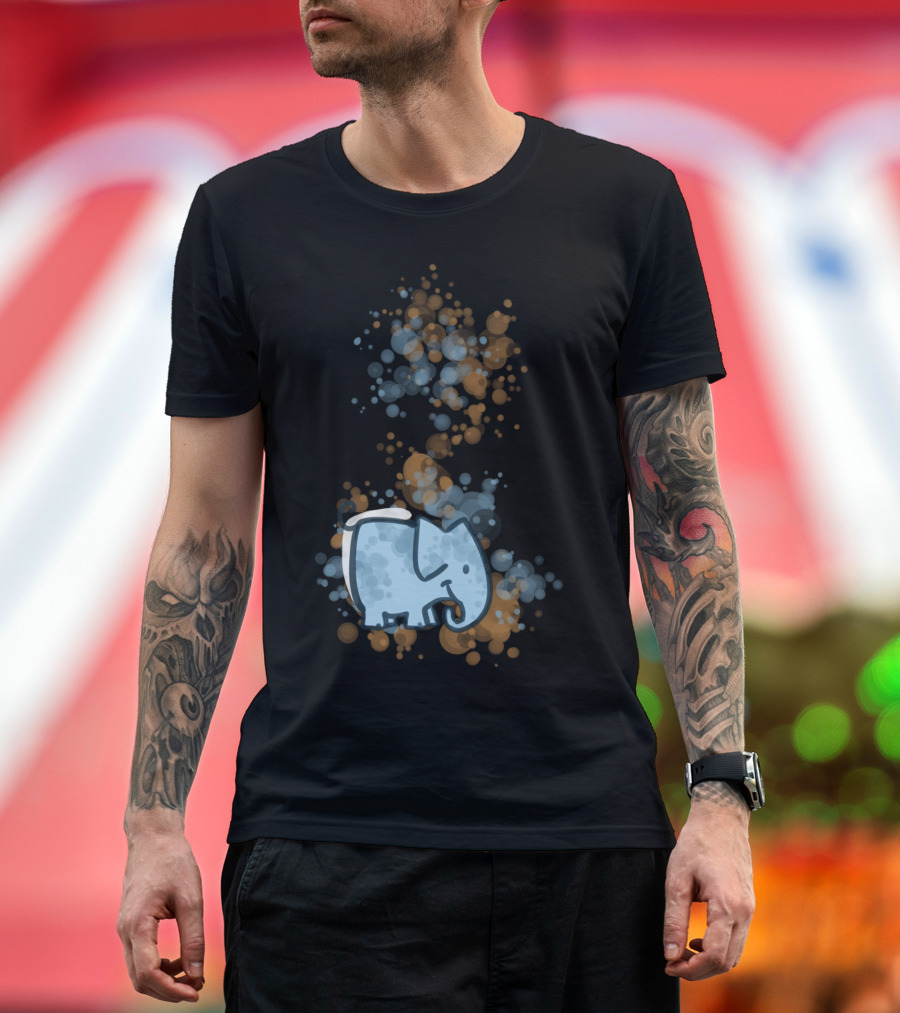 Elephant with Blue and Brown Bubble Accents T-Shirt