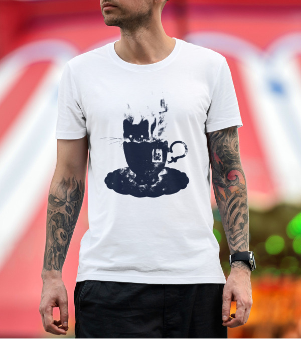 Premium T-Shirt: Cozy Tea Time with My Adorable Feline Companion T-Shirt Cozy Tea Time with My Adorable Feline Companion T-Shirt