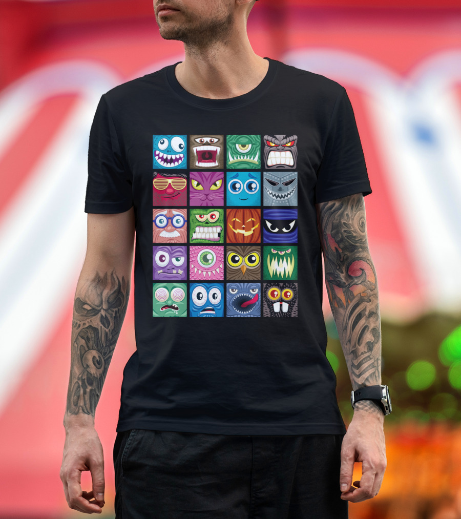 Avatars Colorful Cartoon Faces Grid T-Shirt