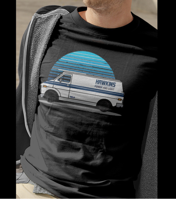 Hawkins Power And Light Van Retro Style With Blue T-Shirt