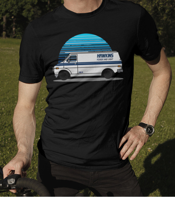 Hawkins Power And Light Van Retro Style With Blue T-Shirt