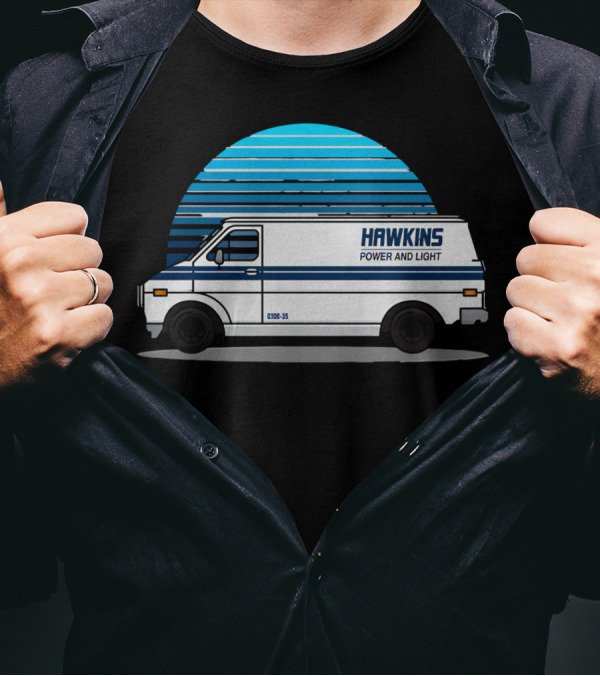 Hawkins Power And Light Van Retro Style With Blue T-Shirt