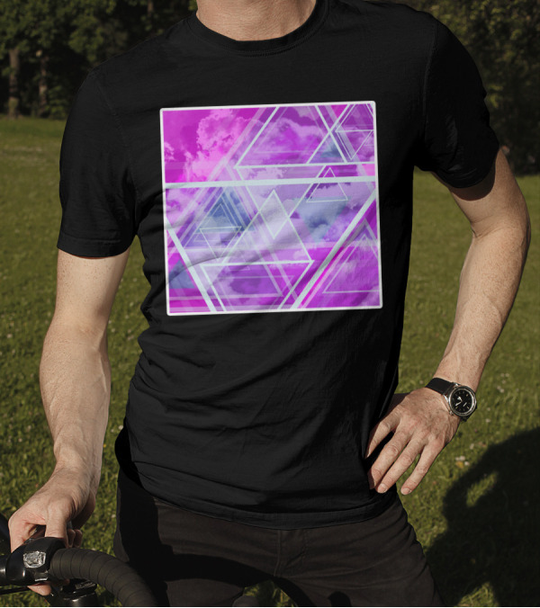 Triangle Square Geometrical Clouds In Pink And Purple Sky T-Shirt