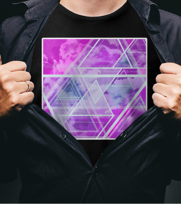 Triangle Square Geometrical Clouds In Pink And Purple Sky T-Shirt