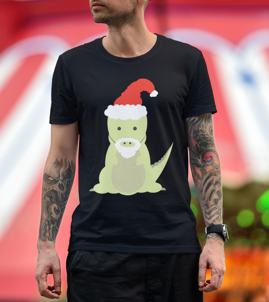 Santa Claws Dinosaur with Santa Hat and Beard T-Shirt