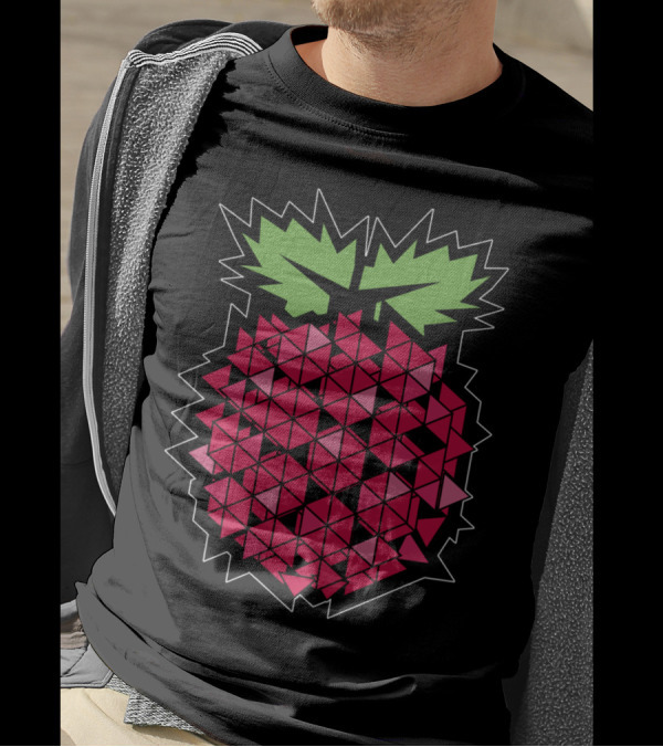 Geometric Raspberry Triangular Pattern With Green Leaves T-Shirt