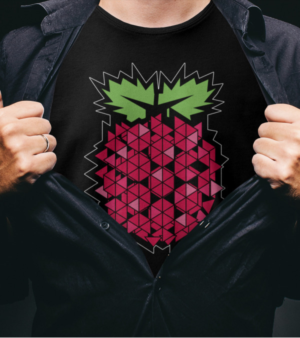 Geometric Raspberry Triangular Pattern With Green Leaves T-Shirt