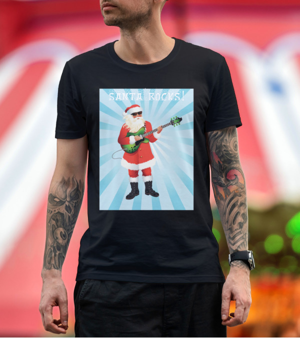 Premium T-Shirt: Santa Rocks Christmas Santa Playing Guitar Rock Star Santa T-Shirt Santa Rocks Christmas Santa Playing Guitar Rock Star Santa T-Shirt