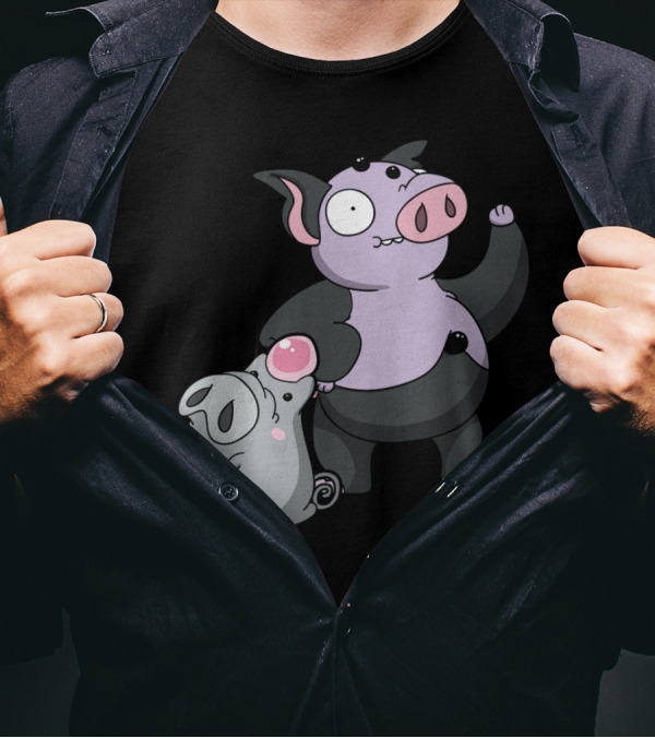 Bouncy Pigsr Playful Cartoon Characters T-Shirt
