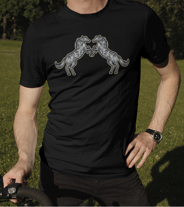 Curl Horses Ornamental Twin Horse T-Shirt