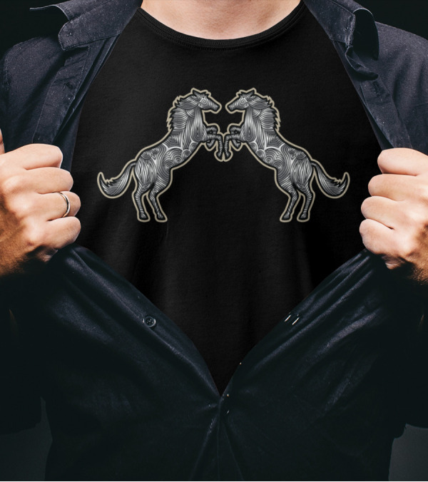 Curl Horses Ornamental Twin Horse T-Shirt