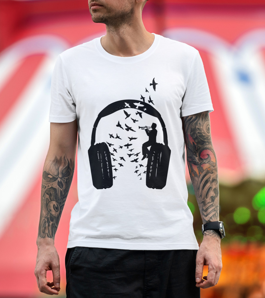 Headphone Trumpet Birds Music Fusion T-Shirt