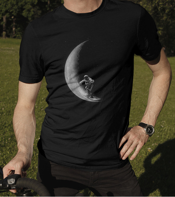 Science Is Not Boring Astronaut Surfing Crescent Moon T-Shirt