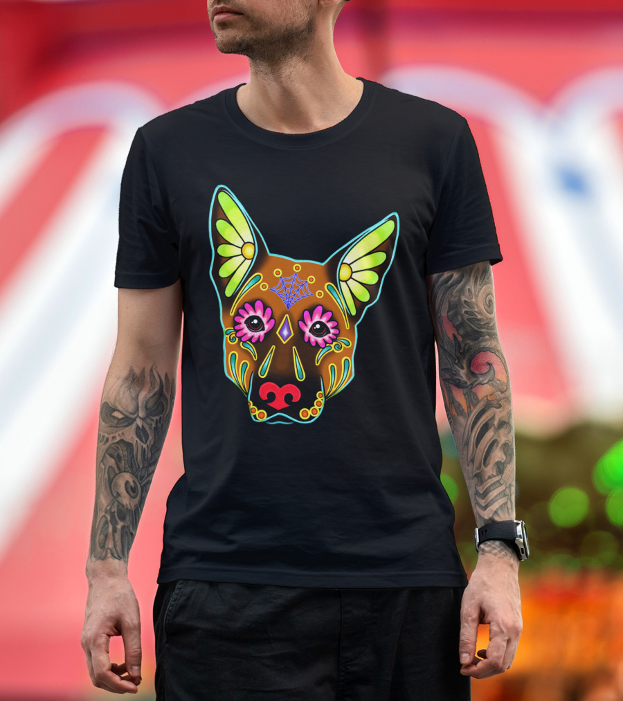 German Shepherd Brown Day of the Dead Sugar Skull T-Shirt