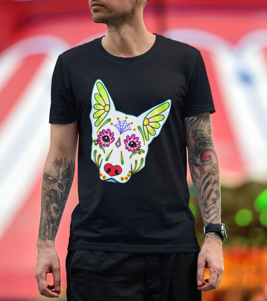 German Shepherd White Sugar Skull Day of the Dead T-Shirt